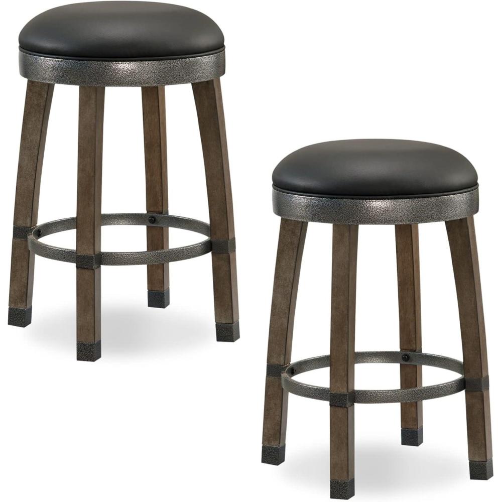 image:imageLeick Home Double Crossback Upholstered Counter Stool with Backrest for Kitchen or Dining Area Gray and Moss Green 2 Pack 10084GSMHBlack