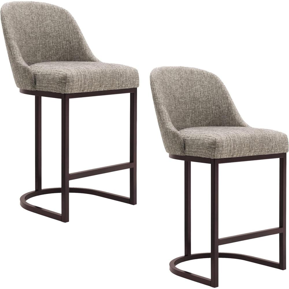 image:imageLeick Home Double Crossback Upholstered Counter Stool with Backrest for Kitchen or Dining Area Gray and Moss Green 2 Pack 10084GSMHGray Linen