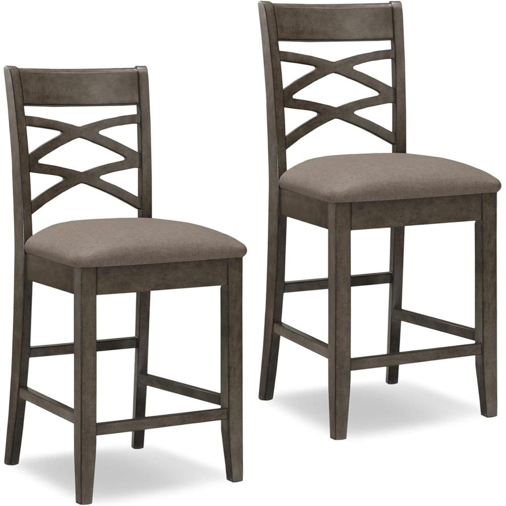 image:imageLeick Home Double Crossback Upholstered Counter Stool with Backrest for Kitchen or Dining Area Gray and Moss Green 2 Pack 10084GSMHMoss Heather