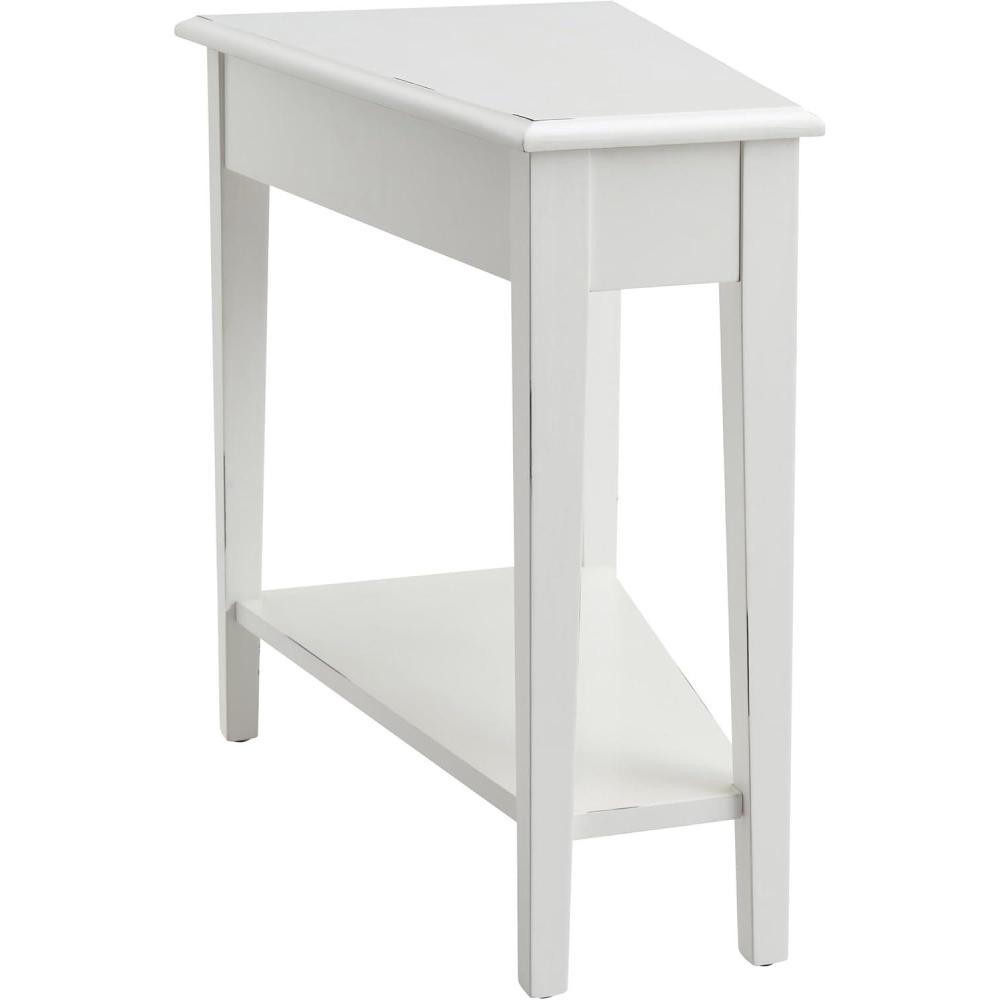 image:imageLeick Home Laurent End Table Solid Wood Wedge Shape with Shelf for Living Room and Small Spaces Gray 10502GRFarm House White