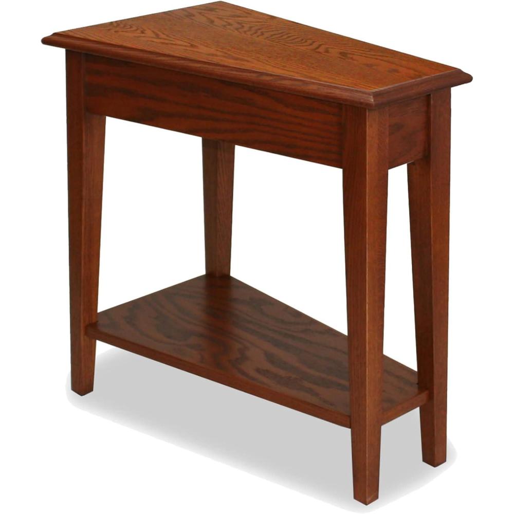 image:imageLeick Home Laurent End Table Solid Wood Wedge Shape with Shelf for Living Room and Small Spaces Gray 10502GRMedium Oak