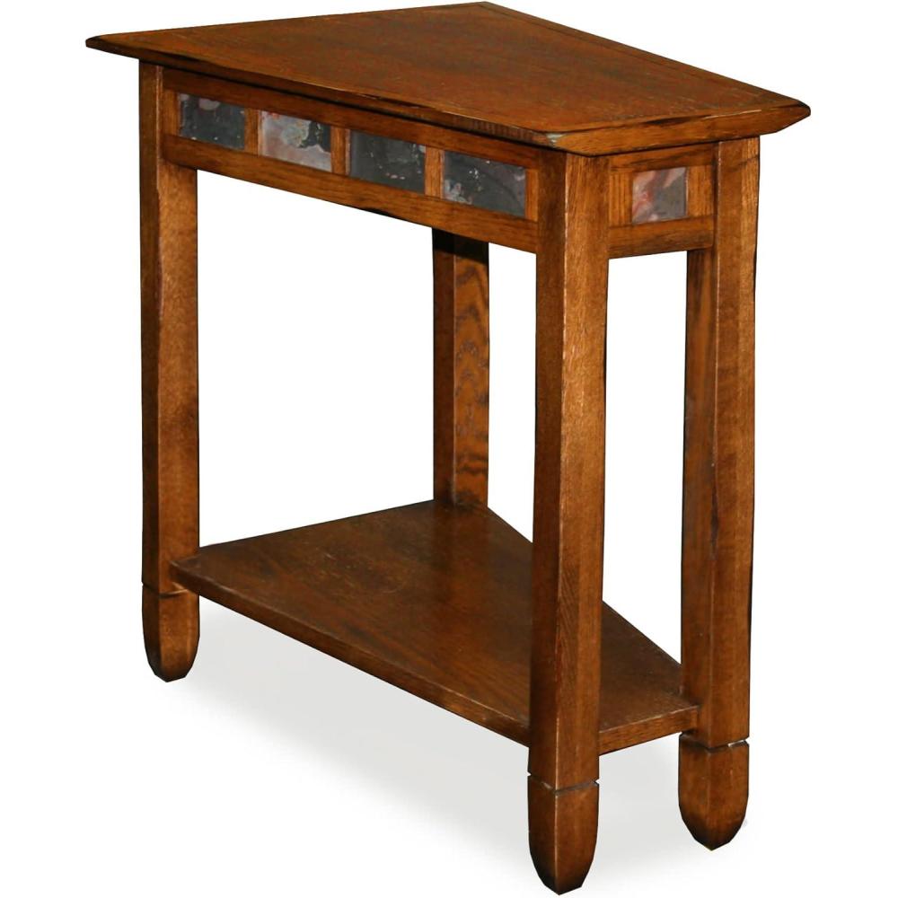 image:imageLeick Home Laurent End Table Solid Wood Wedge Shape with Shelf for Living Room and Small Spaces Gray 10502GRRustic Oak