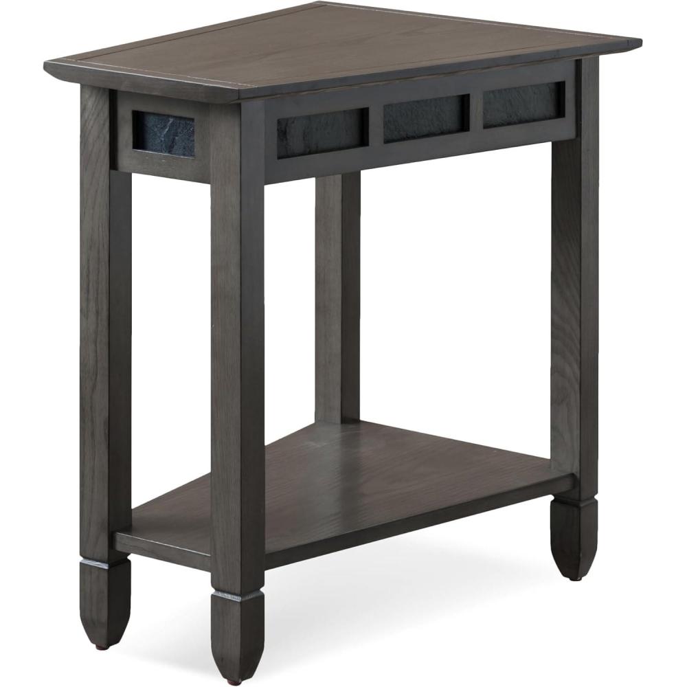 image:imageLeick Home Laurent End Table Solid Wood Wedge Shape with Shelf for Living Room and Small Spaces Gray 10502GRSmoke Gray Black Slate