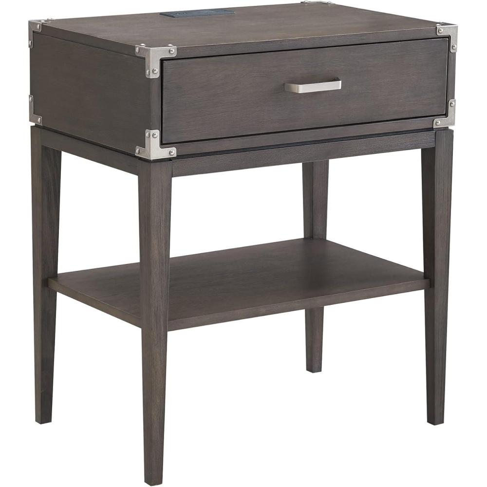 image:imageSalem Solid Wood Nightstand with Drawer and Shelf Medium Oak Brown Perfect for Bedrooms Living Rooms and Small Spaces Leick Home 9067MEDAnthracite