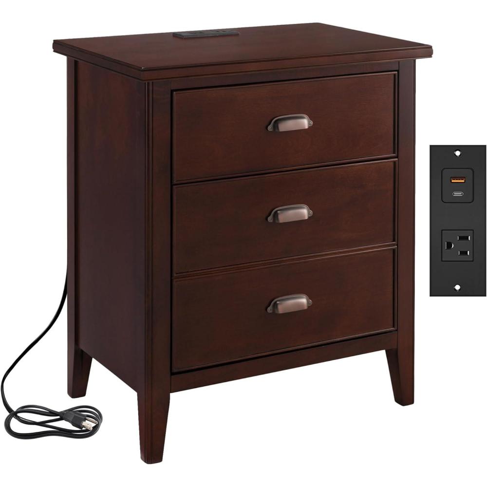 image:imageSalem Solid Wood Nightstand with Drawer and Shelf Medium Oak Brown Perfect for Bedrooms Living Rooms and Small Spaces Leick Home 9067MEDChocolate Cherry