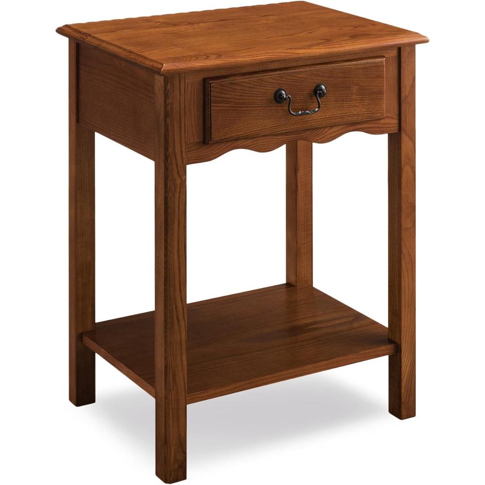 image:imageSalem Solid Wood Nightstand with Drawer and Shelf Medium Oak Brown Perfect for Bedrooms Living Rooms and Small Spaces Leick Home 9067MEDMedium Oak