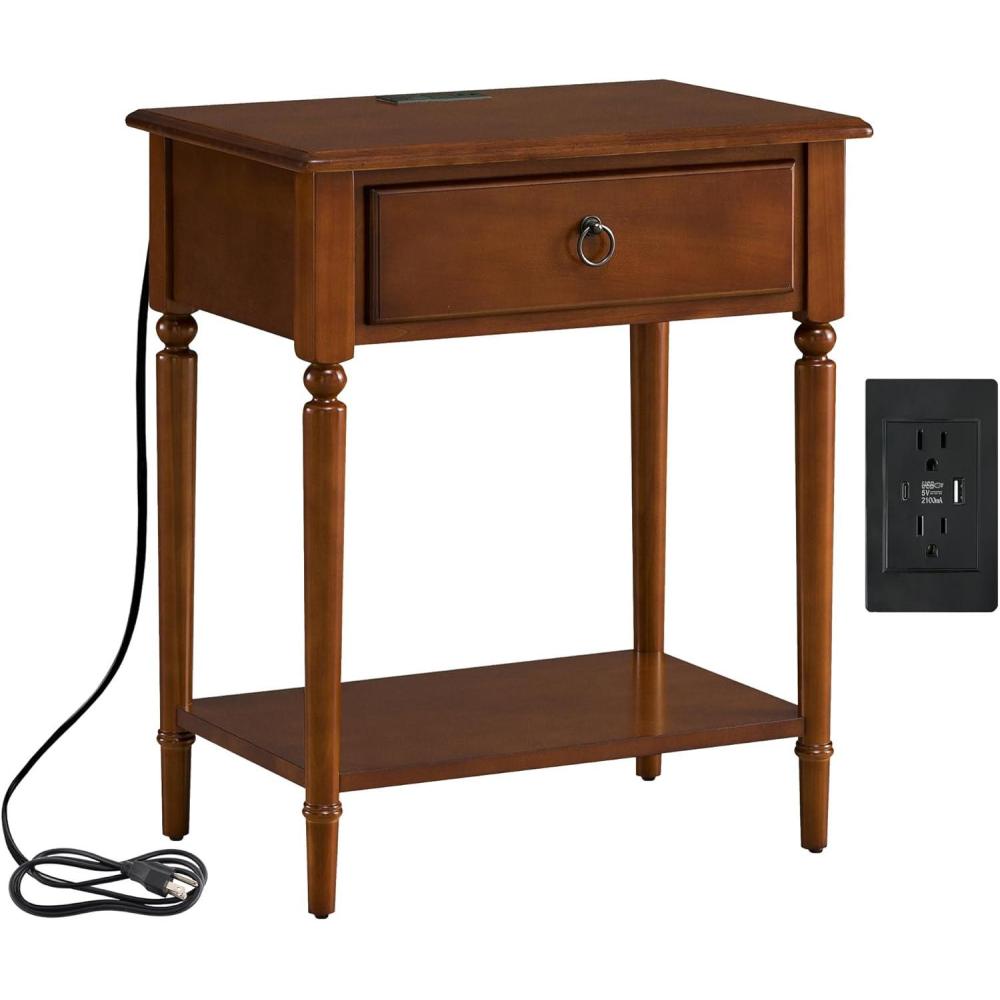 image:imageSalem Solid Wood Nightstand with Drawer and Shelf Medium Oak Brown Perfect for Bedrooms Living Rooms and Small Spaces Leick Home 9067MEDPecan