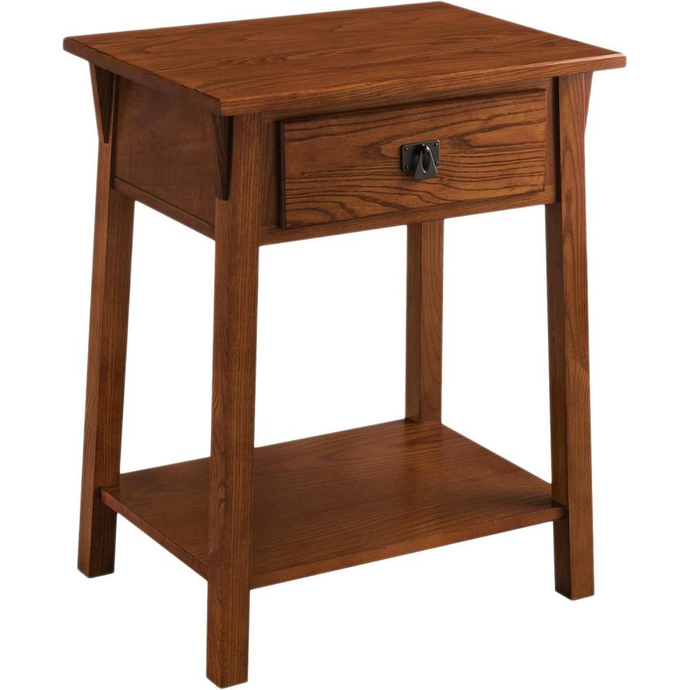 image:imageSalem Solid Wood Nightstand with Drawer and Shelf Medium Oak Brown Perfect for Bedrooms Living Rooms and Small Spaces Leick Home 9067MEDRusset Blackened