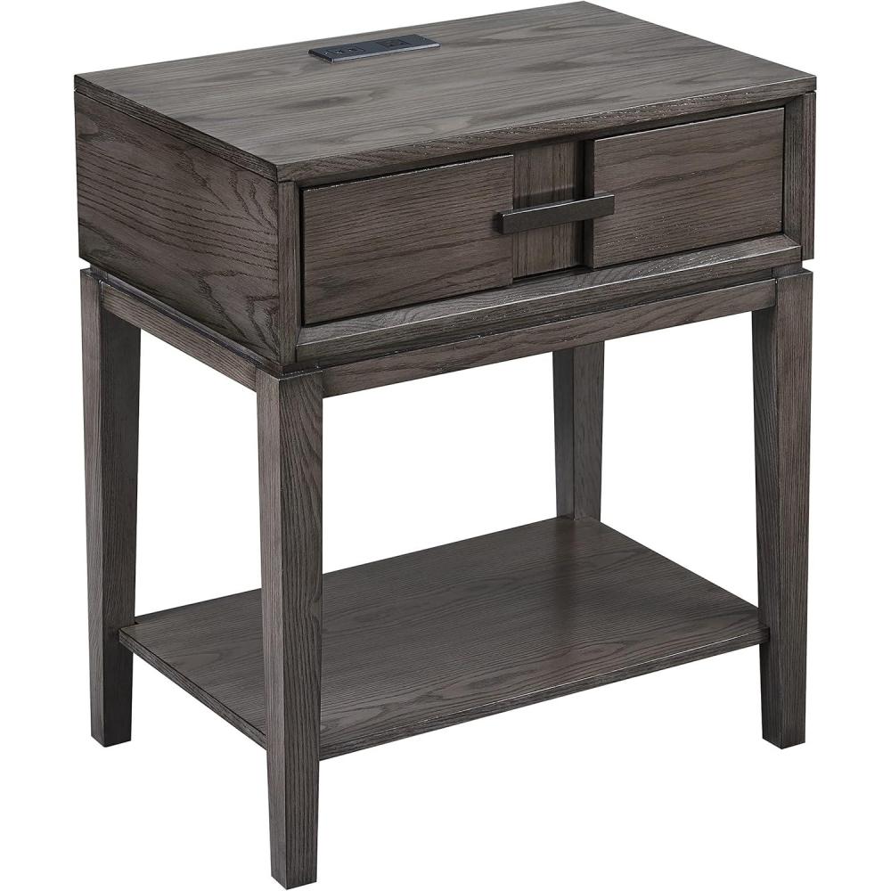 image:imageSalem Solid Wood Nightstand with Drawer and Shelf Medium Oak Brown Perfect for Bedrooms Living Rooms and Small Spaces  Leick Home 9067MEDSmoke Gray