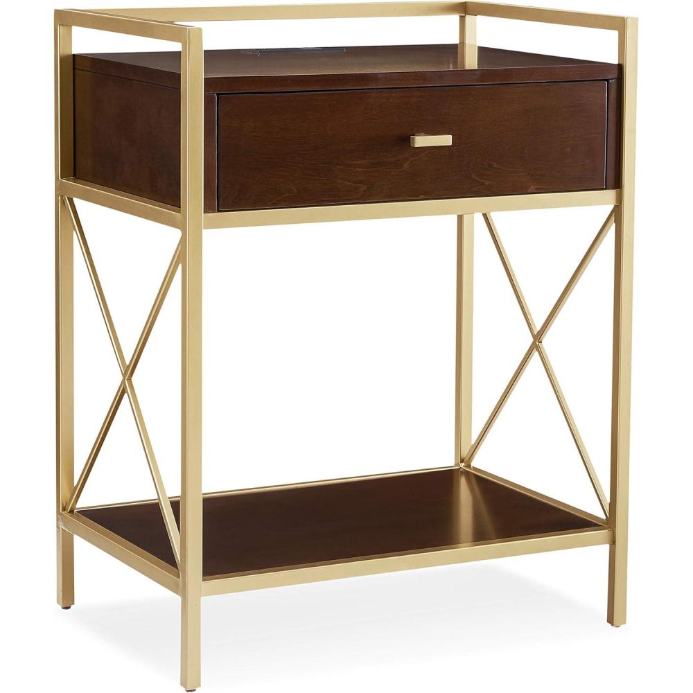image:imageSalem Solid Wood Nightstand with Drawer and Shelf Medium Oak Brown Perfect for Bedrooms Living Rooms and Small Spaces  Leick Home 9067MEDWalnut