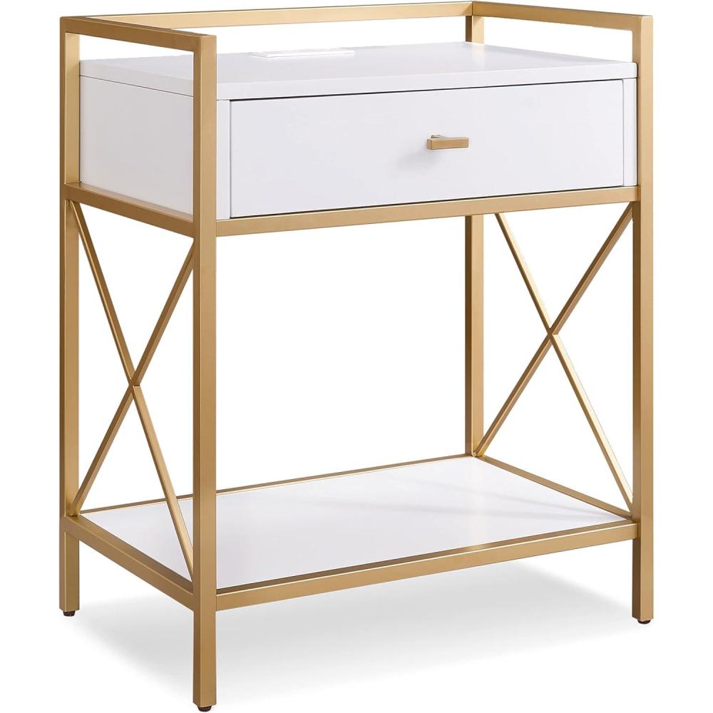 image:imageSalem Solid Wood Nightstand with Drawer and Shelf Medium Oak Brown Perfect for Bedrooms Living Rooms and Small Spaces Leick Home 9067MEDWhite