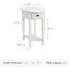 Haven Ridge Solid Wood Oval Side Table with Drawer and Shelf, Medium Oak Brown, Perfect for Living Rooms, Bedrooms, and Small Spaces – Leick Home, 9042-MED(Farmhouse White)