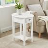 Haven Ridge Solid Wood Oval Side Table with Drawer and Shelf, Medium Oak Brown, Perfect for Living Rooms, Bedrooms, and Small Spaces – Leick Home, 9042-MED(Farmhouse White)