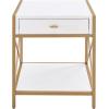Haven Ridge Solid Wood Oval Side Table with Drawer and Shelf, Medium Oak Brown, Perfect for Living Rooms, Bedrooms, and Small Spaces – Leick Home, 9042-MED(White)