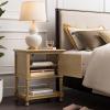 Leick Home 10082-WA Two Drawer Mirrored Diamond Filigree X Base Nightstand Side Table, Walnut(Desert Sand)