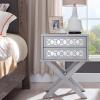 Leick Home 10082-WA Two Drawer Mirrored Diamond Filigree X Base Nightstand Side Table, Walnut(Silver Leaf)