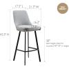 Leick Home 10087-BBHG Upholstered Back Bar Height Stool with Wood Base, Set of 2, for Elevated Kitchen Counters, High Top Tables, and Bars, Blackbean and Heather Gray(Gray Linen / Matte Black)