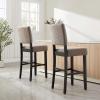 Leick Home 10087-BBHG Upholstered Back Bar Height Stool with Wood Base, Set of 2, for Elevated Kitchen Counters, High Top Tables, and Bars, Blackbean and Heather Gray(Gray Linen / Black)