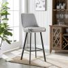 Leick Home 10087-BBHG Upholstered Back Bar Height Stool with Wood Base, Set of 2, for Elevated Kitchen Counters, High Top Tables, and Bars, Blackbean and Heather Gray(Gray Linen / Matte Black)