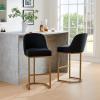 Leick Home 10087-BBHG Upholstered Back Bar Height Stool with Wood Base, Set of 2, for Elevated Kitchen Counters, High Top Tables, and Bars, Blackbean and Heather Gray(Black)