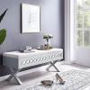 Leick Home 10142-SV Mirrored Diamond Filigree X Base Lift Top Bench with Storage for Bedroom or Foyer, Silver Leaf