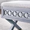 Leick Home 10142-SV Mirrored Diamond Filigree X Base Lift Top Bench with Storage for Bedroom or Foyer, Silver Leaf