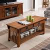 Leick Home 10504 Laurent Two Drawer Coffee Table with Shelf, Chocolate Cherry(Medium Oak / Blackened)