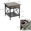 Leick Home 11407 Empiria One Drawer Side Table, Walnut and Foundry Bronze(Smoke Gray)