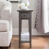 Leick Home 15-In Wide End Table, Solid Wood Construction, One Drawer, One Lower Shelf, Narrow Width, Easy-Assembly, Chocolate Oak, 15.0 In. W x 24.0 In. D x 24.0 In. H, 10071-CH(Smoke Gray)