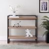 Leick Home 70008-WOGM Mixed Metal and Wood Slatted Bookshelf, White Oak/Gunmetal Gray