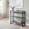 Leick Home 70009-BLKNK Mixed Metal and Wood X Design Bookshelf, Gray/Matte Black