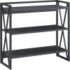 Leick Home 70009-BLKNK Mixed Metal and Wood X Design Bookshelf, Gray/Matte Black