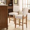 Leick Home Double Crossback Upholstered Counter Stool with Backrest, for Kitchen or Dining Area, Gray and Moss Green, 2 Pack, 10084GS/MH(White Sands)