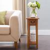 Leick Home Haven Ridge End Table, Solid Wood, 1 Storage Drawer, Bottom Display Shelf, Narrow, Easy-Assembly, Medium Oak, 24.0 in. L x 10.0 in. W x 24.0 in. H, 9017-MED(Medium Oak / Black)