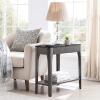 Leick Home Laurent End Table, Solid Wood, Wedge Shape, with Shelf, for Living Room and Small Spaces, Gray, 10502-GR(Burnished Smoke Gray)