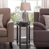 Leick Home Laurent End Table, Solid Wood, Wedge Shape, with Shelf, for Living Room and Small Spaces, Gray, 10502-GR(Smoke Gray / Black Slate)