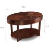 Leick Home Sheldon Coffee Table, Solid Wood, Round, with Glass Top and Shelf, Chocolate Oak, 10037(Chocolate Cherry)