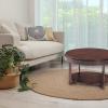 Leick Home Sheldon Coffee Table, Solid Wood, Round, with Glass Top and Shelf, Chocolate Oak, 10037(Chocolate Cherry)