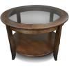 Leick Home Sheldon Coffee Table, Solid Wood, Round, with Glass Top and Shelf, Chocolate Oak, 10037(Chocolate Oak)