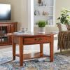 Leick Home Sheldon Coffee Table, Solid Wood, Round, with Glass Top and Shelf, Chocolate Oak, 10037(Medium Oak)