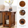 Leick Home Stratus Chairside End Table, Solid Wood, with Shelf, for Living Rooms and Small Spaces, Smoke Gray, 22005-GR(Medium Oak / Blackened)
