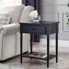 Salem Solid Wood Nightstand with Drawer and Shelf, Medium Oak Brown, Perfect for Bedrooms, Living Rooms, and Small Spaces – Leick Home, 9067-MED(Swan Black)