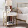 Salem Solid Wood Nightstand with Drawer and Shelf, Medium Oak Brown, Perfect for Bedrooms, Living Rooms, and Small Spaces – Leick Home, 9067-MED(White)