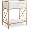 Salem Solid Wood Nightstand with Drawer and Shelf, Medium Oak Brown, Perfect for Bedrooms, Living Rooms, and Small Spaces – Leick Home, 9067-MED(White)
