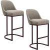 Leick Home 10087-BBHG Upholstered Back Bar Height Stool with Wood Base, Set of 2, for Elevated Kitchen Counters, High Top Tables, and Bars, Blackbean and Heather Gray(Gray Linen / Espresso)