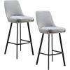 Leick Home 10087-BBHG Upholstered Back Bar Height Stool with Wood Base, Set of 2, for Elevated Kitchen Counters, High Top Tables, and Bars, Blackbean and Heather Gray(Gray Linen / Matte Black)