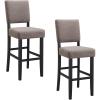 Leick Home 10087-BBHG Upholstered Back Bar Height Stool with Wood Base, Set of 2, for Elevated Kitchen Counters, High Top Tables, and Bars, Blackbean and Heather Gray(Gray Linen / Black)