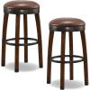 Leick Home 10087-BBHG Upholstered Back Bar Height Stool with Wood Base, Set of 2, for Elevated Kitchen Counters, High Top Tables, and Bars, Blackbean and Heather Gray(Sable)