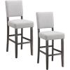Leick Home 10087-BBHG Upholstered Back Bar Height Stool with Wood Base, Set of 2, for Elevated Kitchen Counters, High Top Tables, and Bars, Blackbean and Heather Gray(Heather Gray)