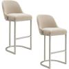 Leick Home 10087-BBHG Upholstered Back Bar Height Stool with Wood Base, Set of 2, for Elevated Kitchen Counters, High Top Tables, and Bars, Blackbean and Heather Gray(Oatmeal Linen)